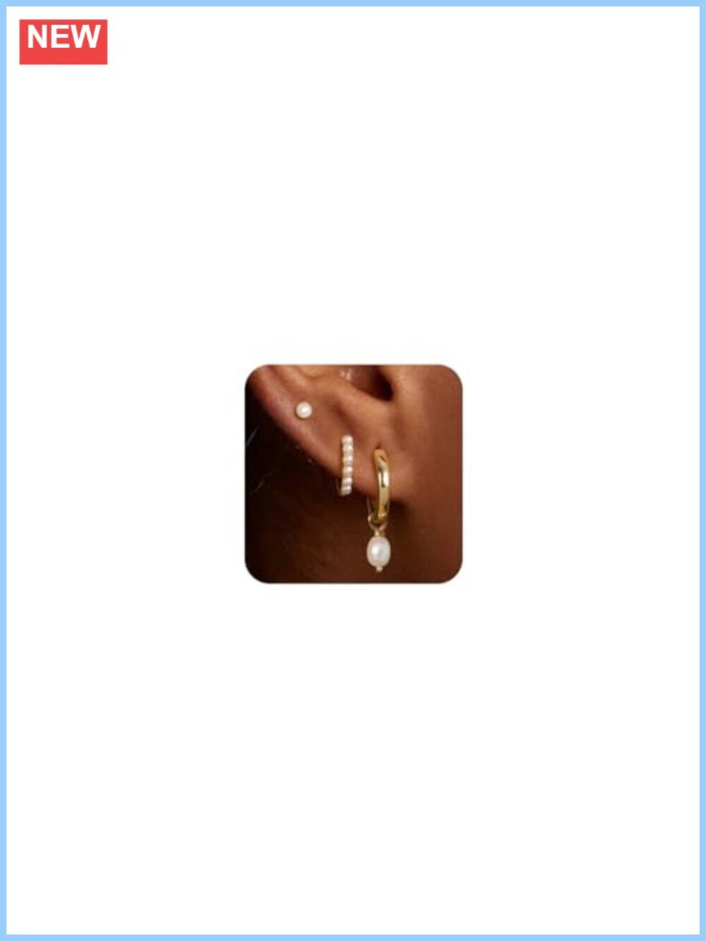 3 Pairs Stackable Gold Hoop Earrings Set 14K Gold Plated CZ Pearl Women